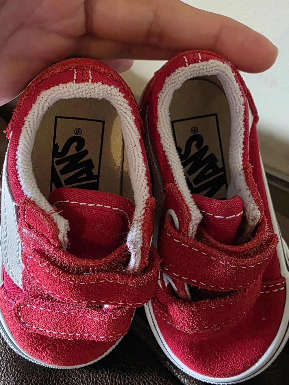 Vans Red and White Toddler Canvas Velcro Sneakers